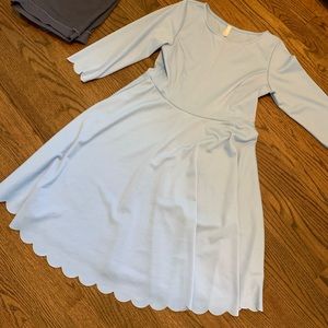 Blue scalloped maternity dress